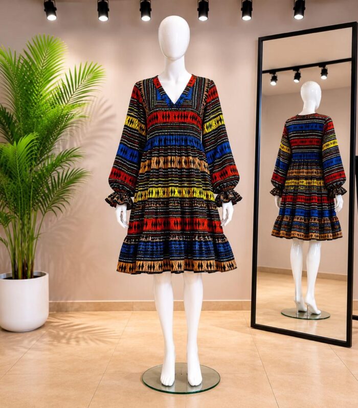 100% viscose women ruffle dress